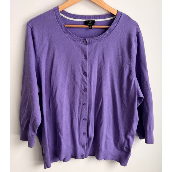 Talbots Woman 3X Pima Cotton Crisp Purple Cardigan Sweater Plus Size Stretch - Picture 1 of 7